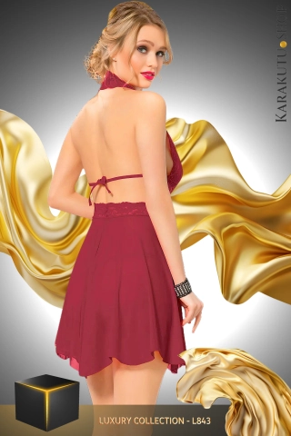 Bordo Dantelli Fantezi Gecelik - L843